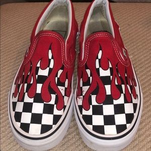 Checker Flame Slip Ons Vans